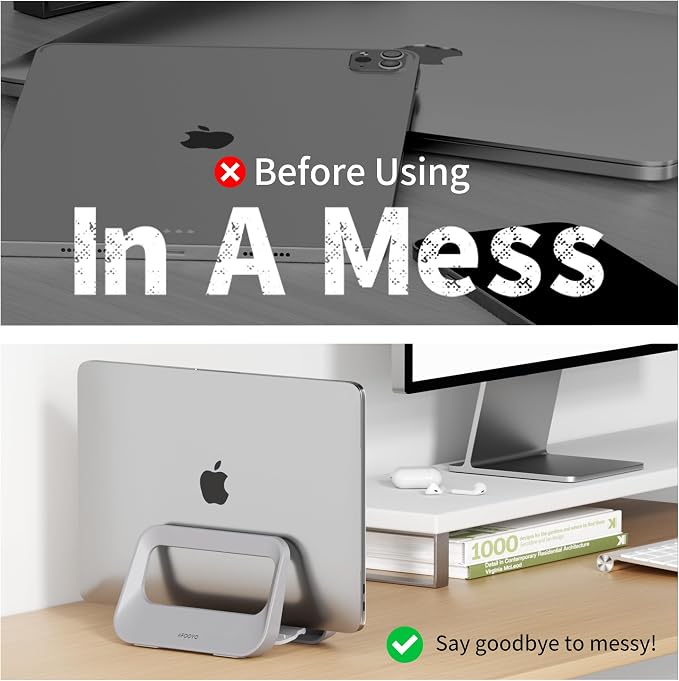Vertical Laptop Stand for Desk,Plastics Laptop Holder Dock with Silicone Protection,Compatible with All MacBook/Surface/Samsung/HP/Dell/Chrome Book (Gray) - Image 6