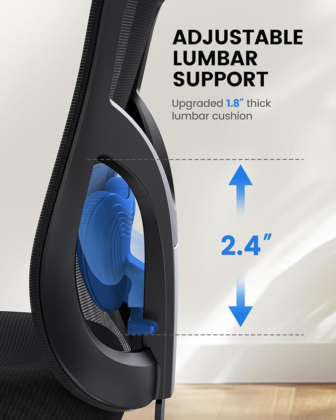NOBLEWELL Ergonomic Office Chair with Padded Lumbar Support, 2D Headrest, Adjustable Armrests, Upgraded Contoured Seat Cushion, 130° Rocking Tilt, Computer Gaming Chair for Home Office, Pack of 4 - Image 3