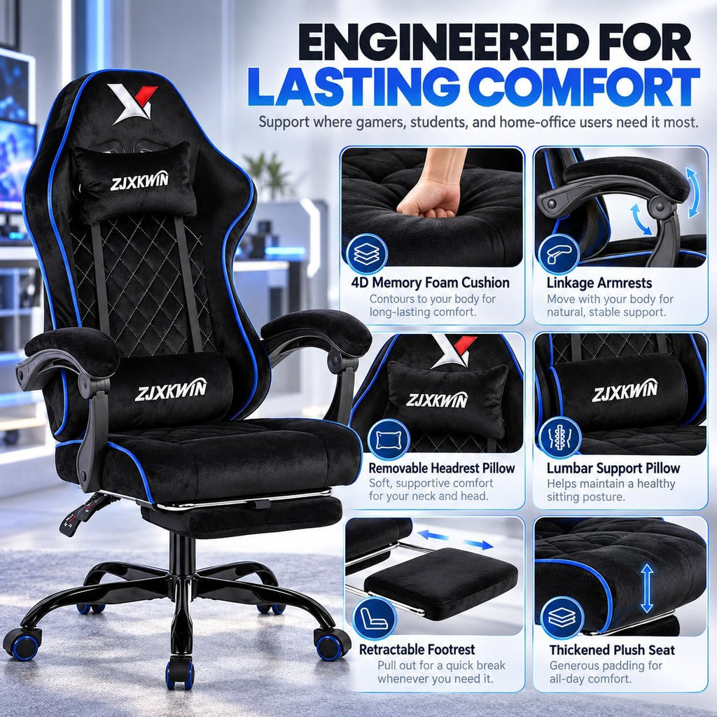 Reclining Gaming Chair, 400 lb Wide Seat with Footrest & Pocket Spring - Image 4