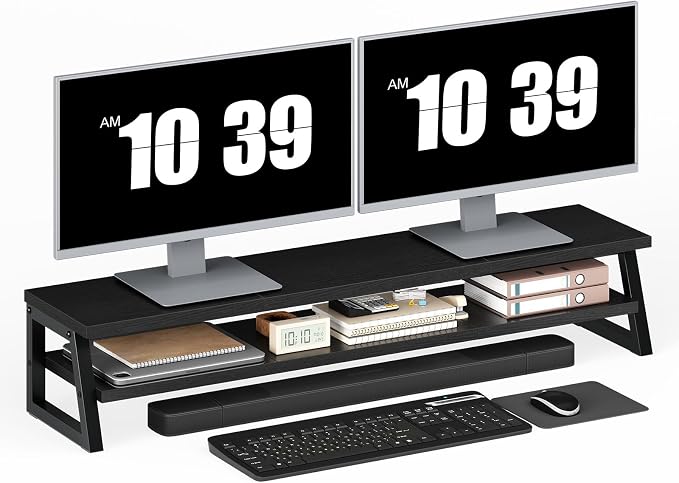 HOOBRO 2-Tier Dual Monitor Stand Riser, 39 Inch Large Computer Monitor Stand for 2 Monitors, Computer Monitor Riser, Desk Shelf Organizer for Office Desk, Accessories, Black BB122CJ01 by HOOBRO