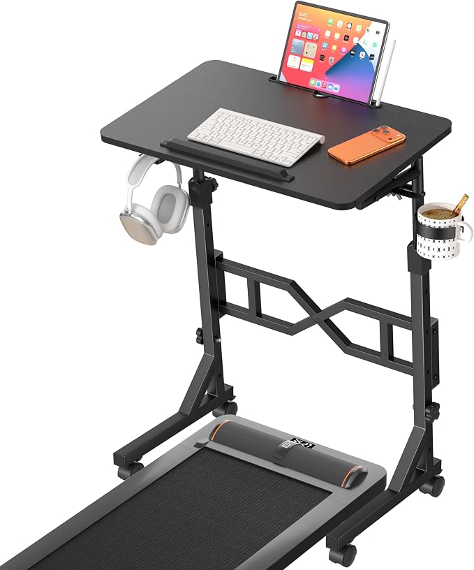 Oransail Small Standing Desk with Wheels, 29.5-45.3 Inch Adjustable Height | Portable Treadmill Desk, Rolling Computer Table for Walking Pad with a Cup Holder and a Hook by Unknown