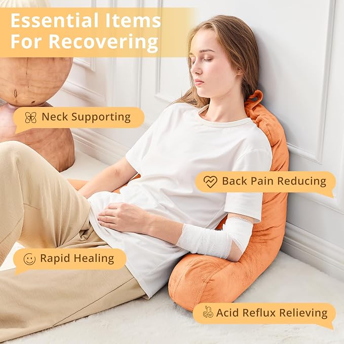 Sasttie Reading Pillow for Bed, Back Pillow for Sitting Up, Orange | 18" Backrest Support Cushion for Couch, Sofa, and Floor, Dorm Essentials, OEKO-TEX, Adjustable Down Alternative Fill - Image 6