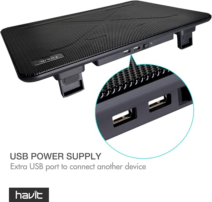 havit HV-F2056 Laptop Cooling Pad for 15.6-17 Inch Laptops, Black | Three quiet USB-powered fans circulate air below the laptop, two height settings improve viewing and typing comfort - Image 6