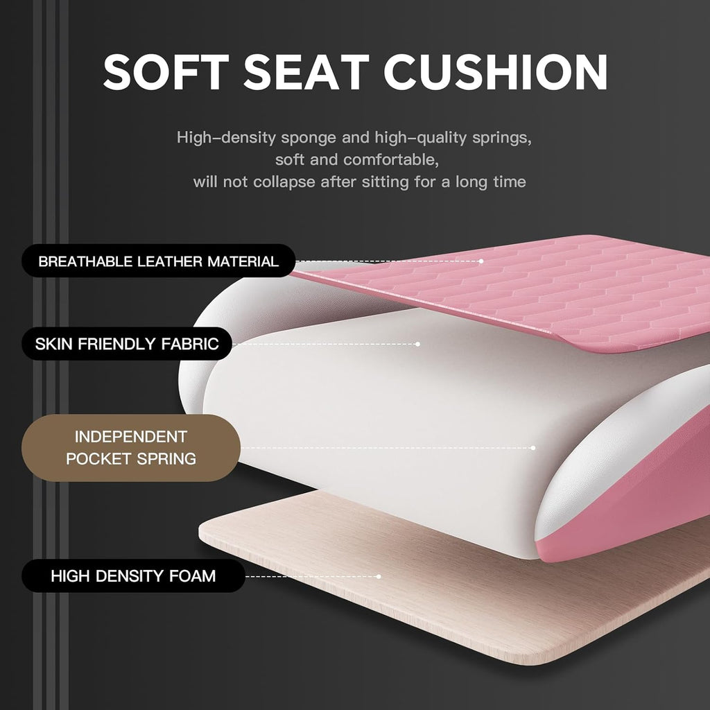 Gaming Chair with Footrest, High Back Gaming Chairs PVC Leather Ergonomic Gamer Chair with Adjustable Headrest Lumbar Support Racing Style Video Gaming Chair for Office/Home (Pink) - Image 7
