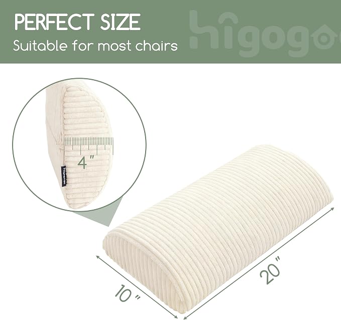 HIGOGOGO Lumbar Support Pillow for Recliner Chair/Accent Chair/Couch, Memory Foam Back Support Cushion for Elderly, Recliner Cushions for Back Rest, Pain Relief, Reading, Washable Cover, Beige - Image 2