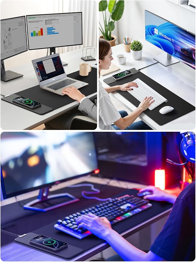 Wireless Charging Mouse Pad, 31.5"x11.8" Large Desk Mat, Smooth Glide | Waterproof Mousepad, Stitched Edge, Non-Slip Rubber Base, Desk Pad Computer Keyboard Mat, No Adapter - Image 7