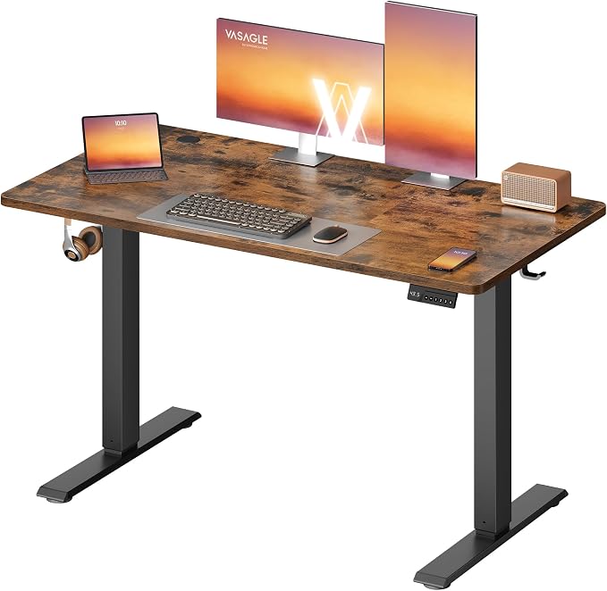 VASAGLE Electric Standing Desk, 47.2 x 23.6 Inches Height Adjustable Desk, Sedentary Reminder, 4 Memory Heights, for Home Office, Rustic Brown ULSD312KD020S by Unknown