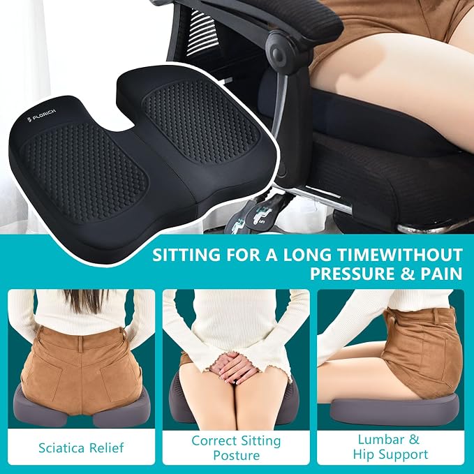 Car Seat Cushion and Back Support for Office Chair Memory Foam Chair Cushions Pressure Relief Seat Pads with Gel Massage Point Lumbar Support Relief Sciatica & Tailbone (Light Black) - Image 7