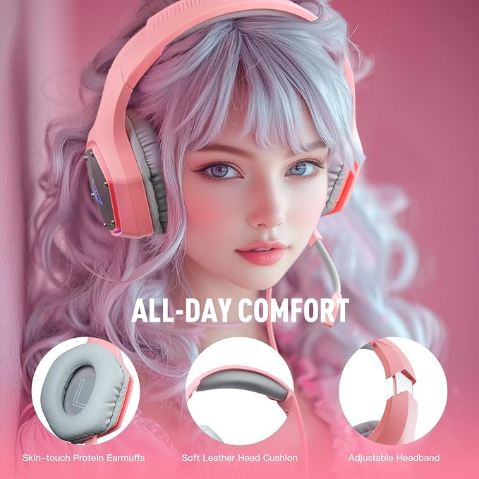 EKSA E1000 V2 Gaming Headset, PC Headset with USB C Plug, Wired Headphones with Noise Canceling Microphone, 7.1 Surround Sound, RGB Light, include USB Adapter for Computer,Mac, PS4/PS5 Console, Laptop - Image 7