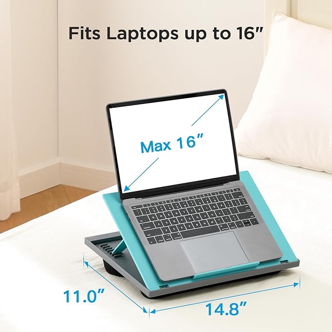 HUANUO Adjustable Lap Desk - with 8 Adjustable Angles & Dual Cushions Laptop Stand for Car Laptop Desk, Work Table, Lap Writing Board & Drawing Desk on Sofa or Bed, HNLD2TB | Dual-cushion base, carry handle, 30% thicker for durability, wider anti-slip ... - Image 4