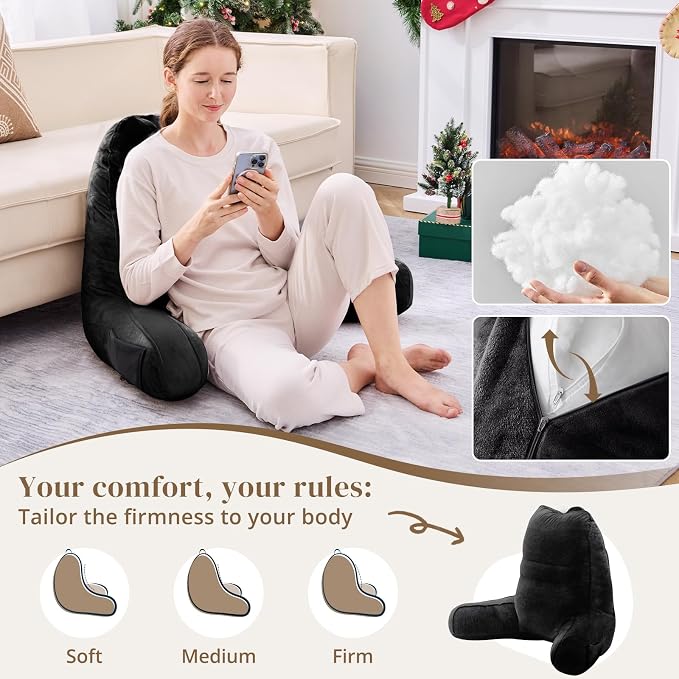 Sasttie Reading Pillow for Bed, Back Pillow for Sitting Up, Black | 23" Backrest Support Cushion for Couch, Sofa, and Floor, Dorm Essentials, OEKO-TEX, Adjustable Down Alternative Fill - Image 3