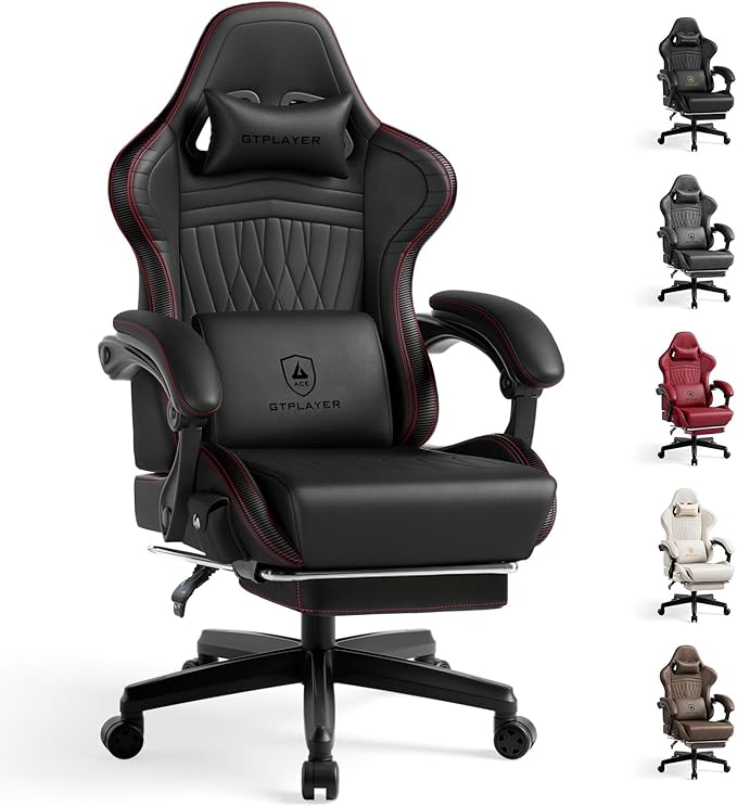 GTPLAYER Gaming Chair with Speakers, Video Game Chairs with Footrest, PC Gamer Chairs for Adults - Padded High Back Ergonomic Reclining Silla Gamer, Linkage Armrest, Ace Pro, Red by GTPLAYER
