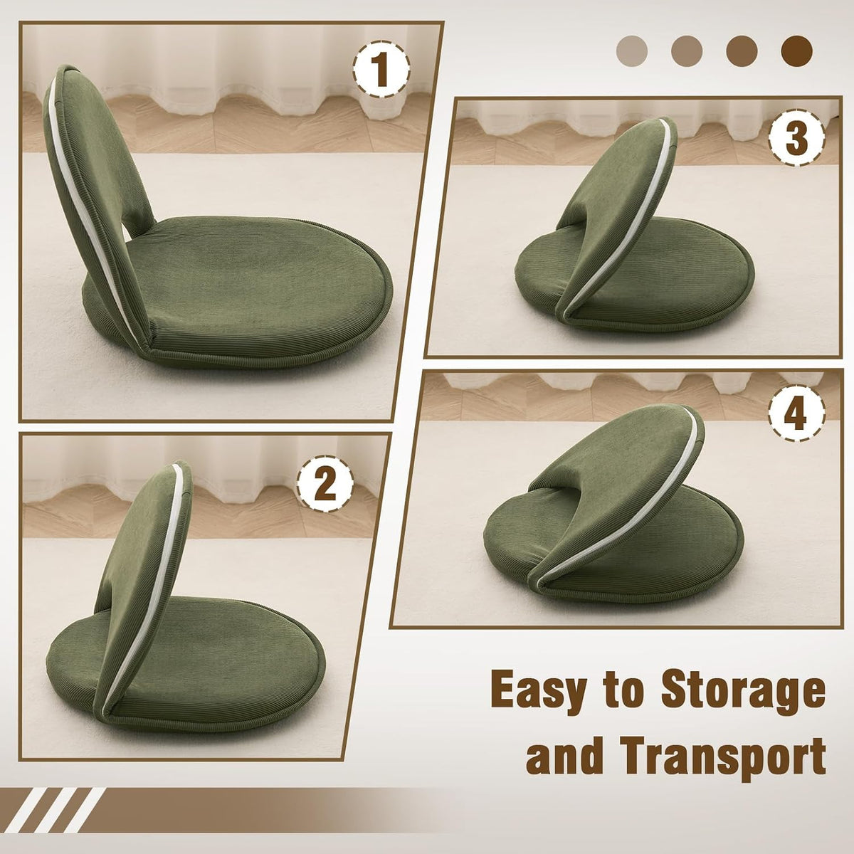 Floor Chair 5-Position Adjustable Back Support Chair Foldable Camping,Video-Gaming Reading Watching, Upholstered Meditation Convenient Seats (Green) - Image 4