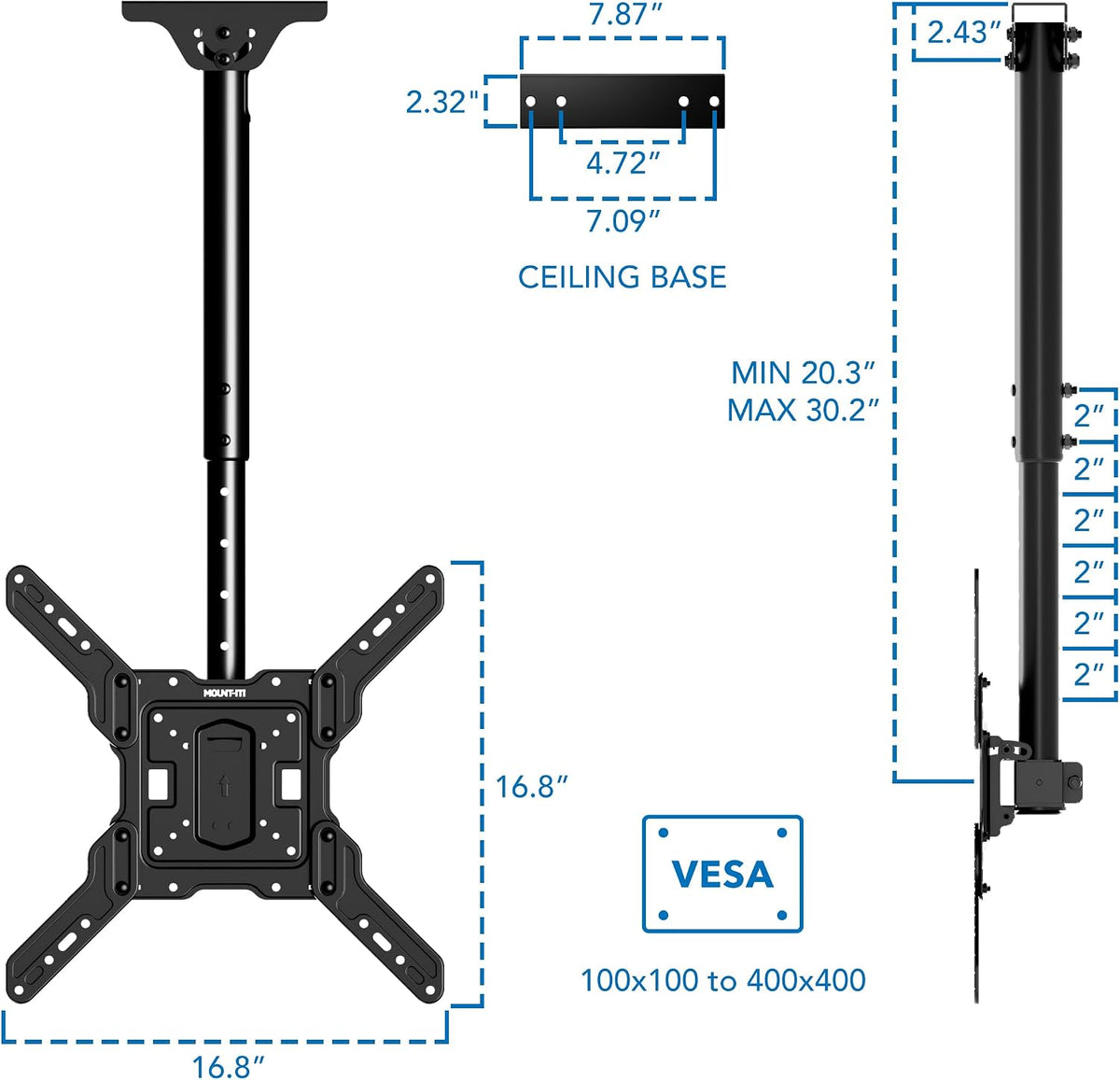 Mount-It! Ceiling TV Mount, 32-65", 99 lbs, MI-511 - Image 9