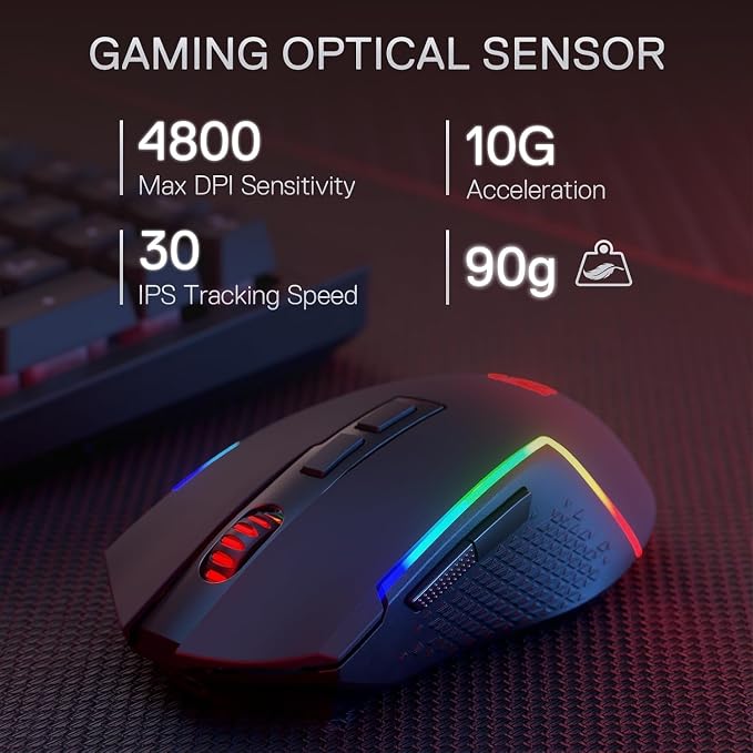 Redragon Wireless K526 PRO Membrane Keyboard & M693 PRO Gaming Mouse Combo | LED Info Display & Knob, 0-Delay Tri-Mode Both Devices, Adjustable DPI Up to 4800, Shared Dongle for Cordless Desktop - Image 6