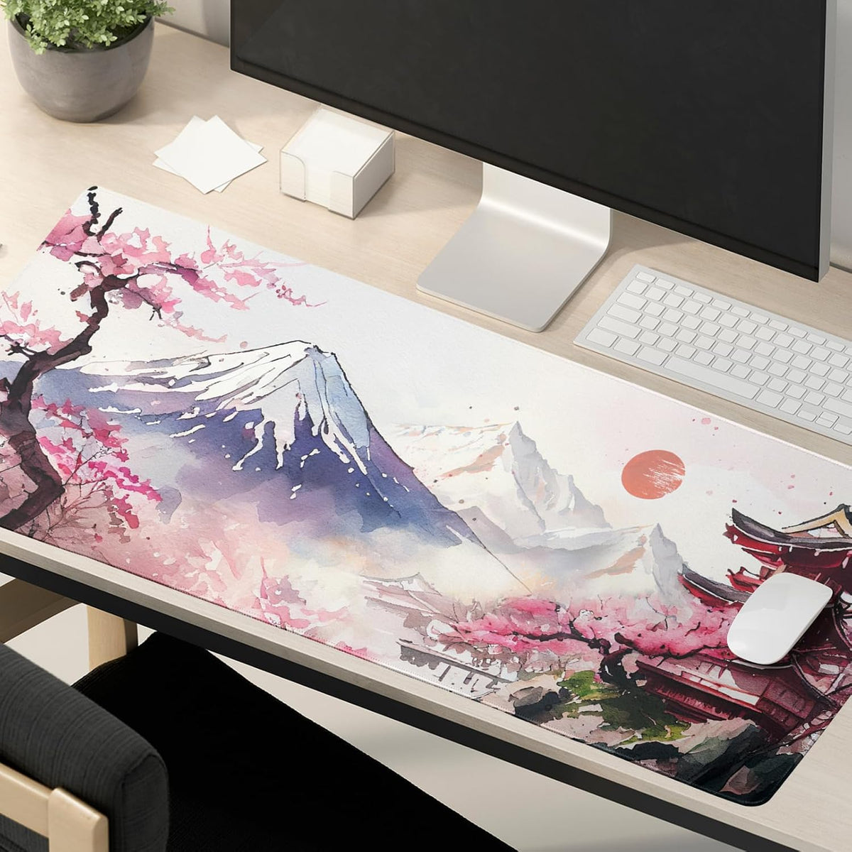 Japanese Cherry Blossom White Gaming Mouse Pad XXL Extended Large Mouse Mat Desk Pad Nonslip Rubber Base Long Computer Keyboard Desk Mat for Gaming Laptop Desktop 35.4 x 15.7 Inch - Image 6