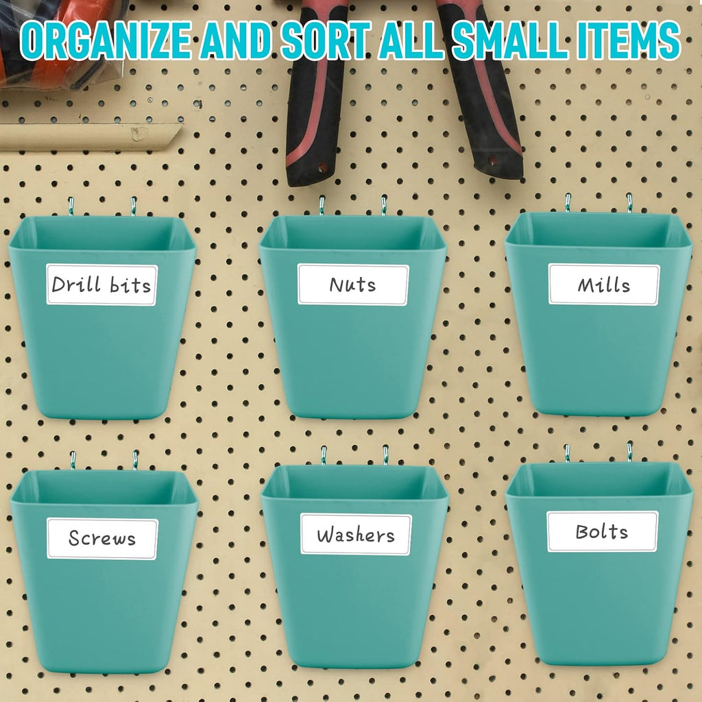 Large Pegboard Cups, 6Pack Peg Board Square Storage Bins With Hooks (Green) - Image 6