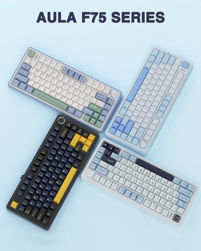 AULA F75 75% Wireless Mechanical Keyboard, Hot Swappable Creamy Keyboard, Pre-lubed Greywood Switches RGB Backlit Gaming Keyboards, 2.4GHz/Type-C/BT5.0(Salt White Blue) - Image 9