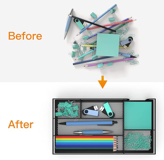 Desk Drawer Organizer, Metal Mesh Dividers Organizer (Blak-2P, Small) - Image 2