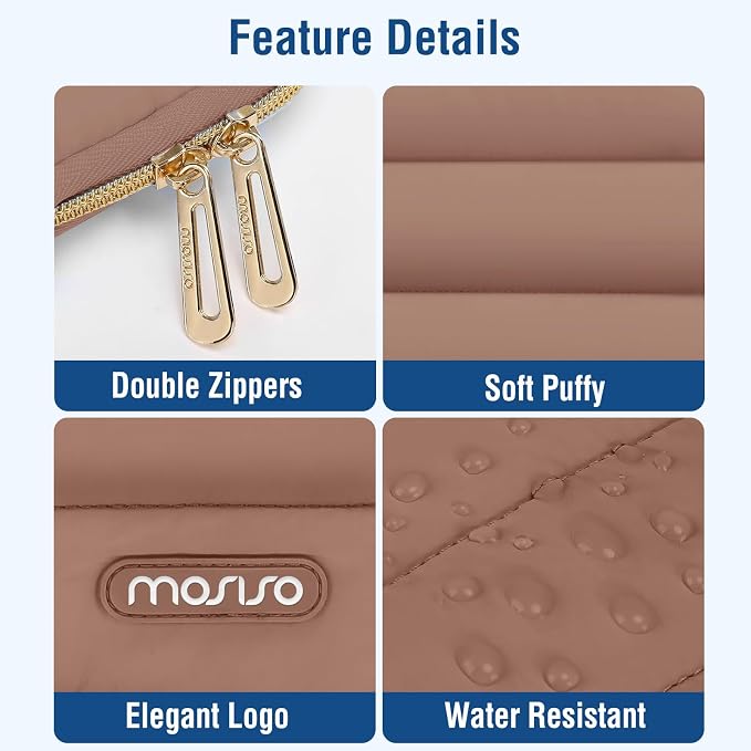 MOSISO Laptop Case 13.3 inch,13-13.3 inch Puffy Laptop Sleeve Carrying Case | Compatible with MacBook Neo/Air 13.6/Pro 13/14, HP Dell ASUS Lenovo, Polyester Horizontal Bag with Small Case, Mocha - Image 3