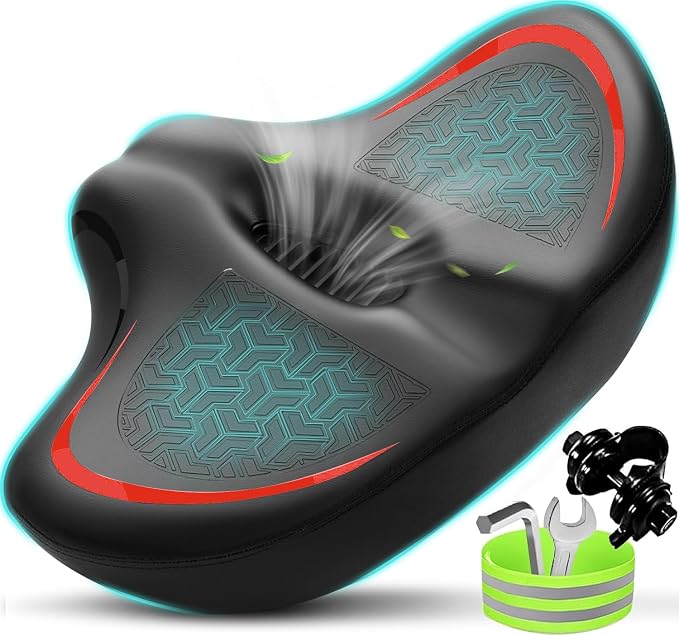 Noseless Bike Seat Cushion for Men & Women - Extra Padding & Comfort Wide Bicycle Seat, Oversized Comfortable Saddle for Peloton Bikes, Exercise Bikes, Electric Bikes, Cruiser Bikes by Moreergonomicoversizedbikeseat