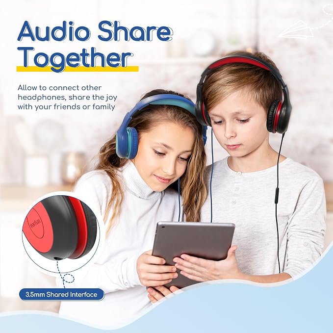 EarFun K1 Kids Headphones Wired with Mic, Volume Limit Headphones for Kids | Portable Wired Headphone with Shareport, Stereo Sound, Foldable Headset for School/Toddler/Tablet/iPad/Kindle, Black Red - Image 7