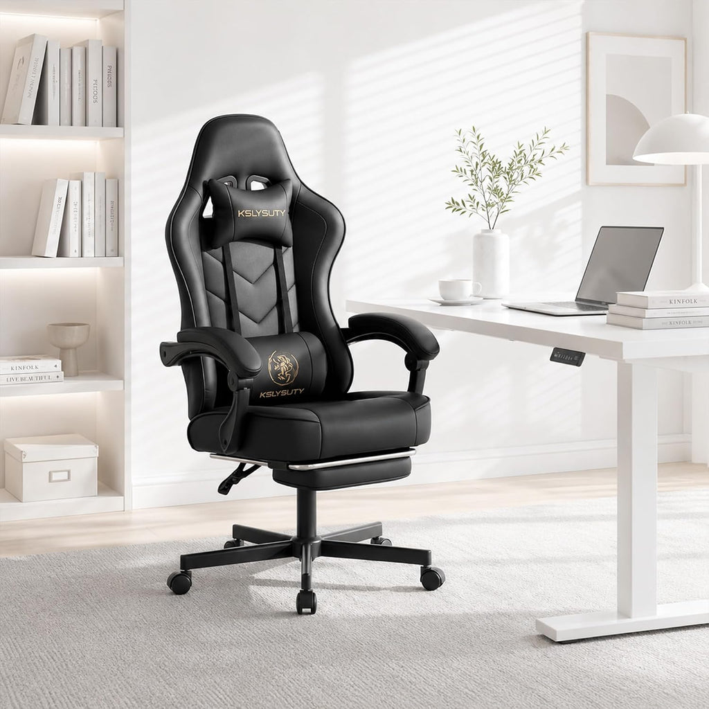 Office Desk Computer Gaming Chair for Adults, Ergonomic High Back Gamer Chair with Massage and Pocket Spring Cushion, Swivel Comfy Video Game Chairs with Footrest and Lumbar Support (Black) - Image 9