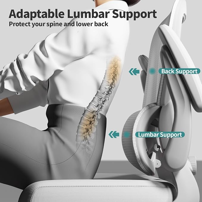 TRALT Office Chair - Ergonomic Desk Chair with Adjustable Lumbar Support, Mesh Computer Chair, Executive Chair for Home Office Comfortable Lumbar Support (1, White White) - Image 6