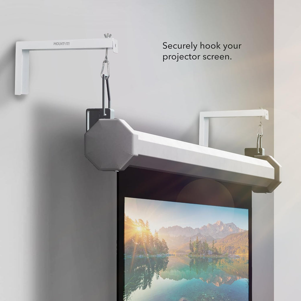 Mount-It! Projector Screen Wall Mount L-Brackets - Extra Large Wall and Ceiling Hanging Mount for Home Projector and Movie Screens, 12 inch Mounting Hooks, 1 Pair, White, 66 Lb Each Capacity - Image 5