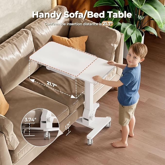JOY worker Foldable Mobile Standing Desk on Wheels, 180° Tilt Bedside Table | Height Adjustable, 31.5" White MDF Board with Lips, Collapsible Top & Base for Storage, Rolling Laptop Desk for Home Hospital - Image 6