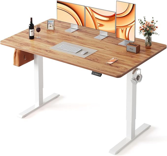 FEZIBO Standing Desk 63 × 28 Inch Electric Height Adjustable, Light Rustic | Sit and Stand Up Adjustable Desk, Home Office Computer Desk with 3 Customizable Memory Presets by FEZIBO