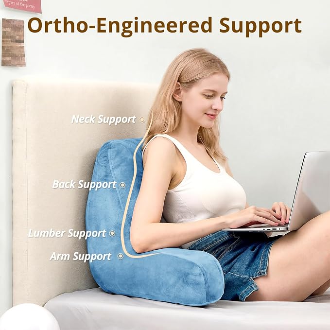Sasttie Reading Pillow for Bed, Back Pillow for Sitting Up, Blue | 18" Backrest Support Cushion for Couch, Sofa, and Floor, Dorm Essentials, OEKO-TEX, Adjustable Down Alternative Fill - Image 2