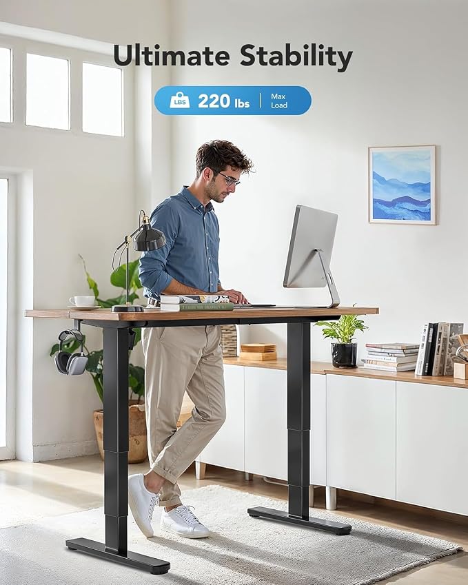 HUANUO 3-Stage Standing Desk Frame with Double Crossbeam,Black Frame Only | 23.6"-49.2" height range,Brushless Motor,220 lbs Capacity,Fits Max 35.4″ x 86.6″ Tops,4 Memory Heights,40% Thicker Legs - Image 3