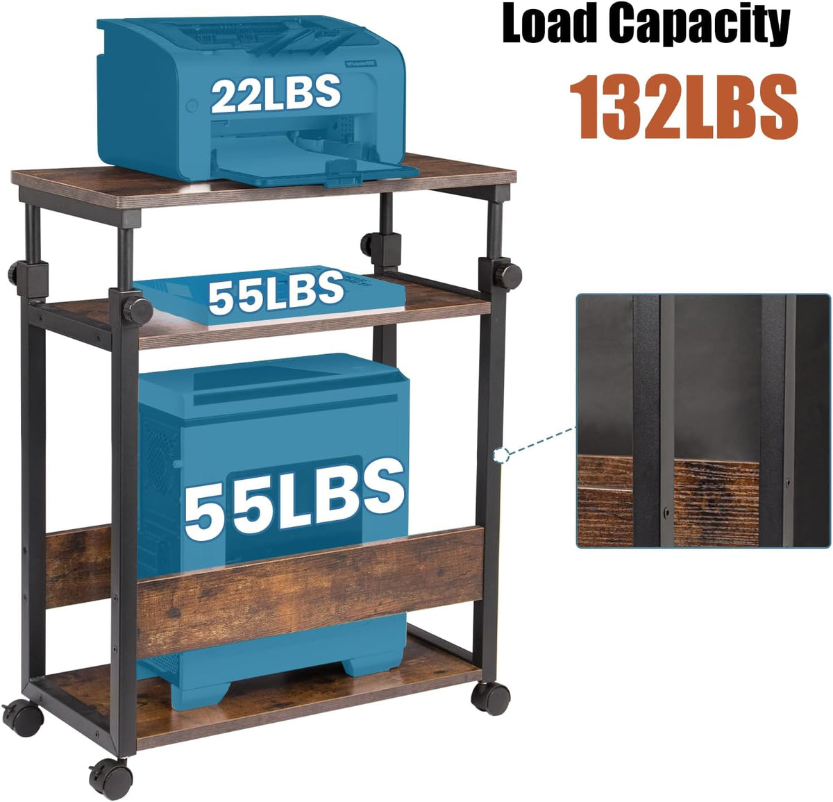Height Adjustable Computer Tower Stand, Top Adjustable 24"Wx12"Dx23"-38"H - Image 6