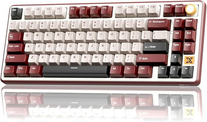 RK ROYAL KLUDGE X87 Gasket Mechanical Keyboard, 75% Wireless Gaming Keyboard with Touchable X-Plate & Volume Knob, Bluetooth/2.4GHz/Wired, Hot Swappable RGB Backlit (Red, Linear Cream Switch) by RKROYALKLUDGE
