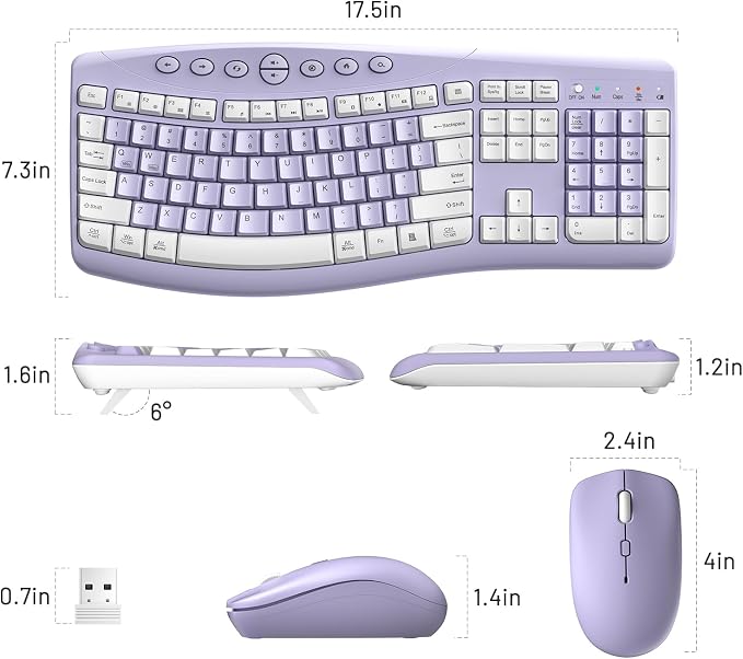 Wireless Keyboard and Mouse Combo Silent Ergonomic Curved Design for Office | 2.4G Full Size Cordless Keyboard with Tilt Legs,3-Level DPI Quite Mouse for Windows,Mac OS/Desktop/Laptop/PC - Image 9