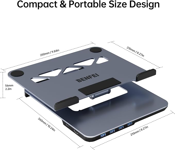BENFEI Laptop Stand with USB C 6in1 Docking Station, HDMI 4K@60Hz, 4*USB3.0, 100W PD Compatible with MacBook Pro/Air, iPad Pro, XPS, Thinkpad - Image 7