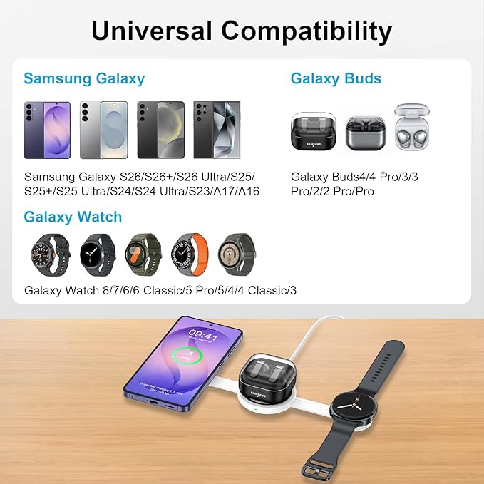 Galaxy S26 3 in 1 Wireless Charger Station, Foldable Fast Charging Pad for Samsung S25 Ultra S24 - Image 7