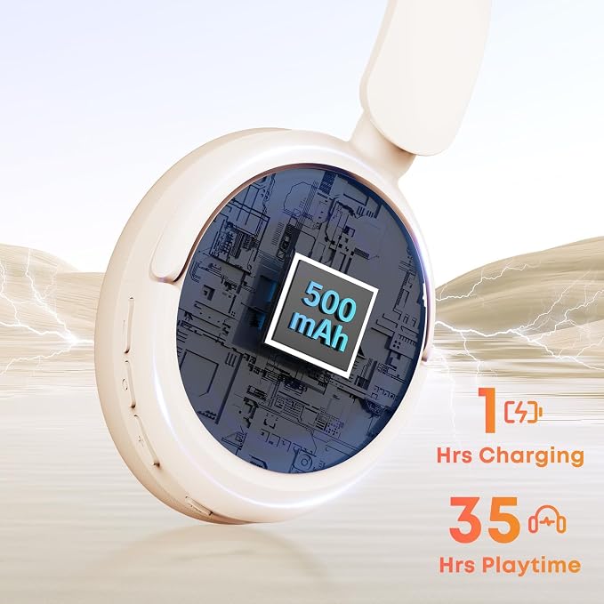 Bluetooth Headphones with Active Noise Cancelling (ANC), Wireless Over Ear Bluetooth Headsets with 35H Playtime, HiFi Stereo Foldable Headphones with Foam Ear Cups for Sports, Travel, White - Image 4