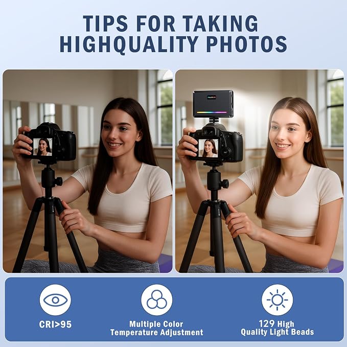 129 LED Camera Light with Metal Hotshoe,3000Mah Rechargeable,Color Temperature 3000-9000K Adjusted 10 Lights Modes for TikTok,Vlog,Selfie,Videoconferencing - Image 3
