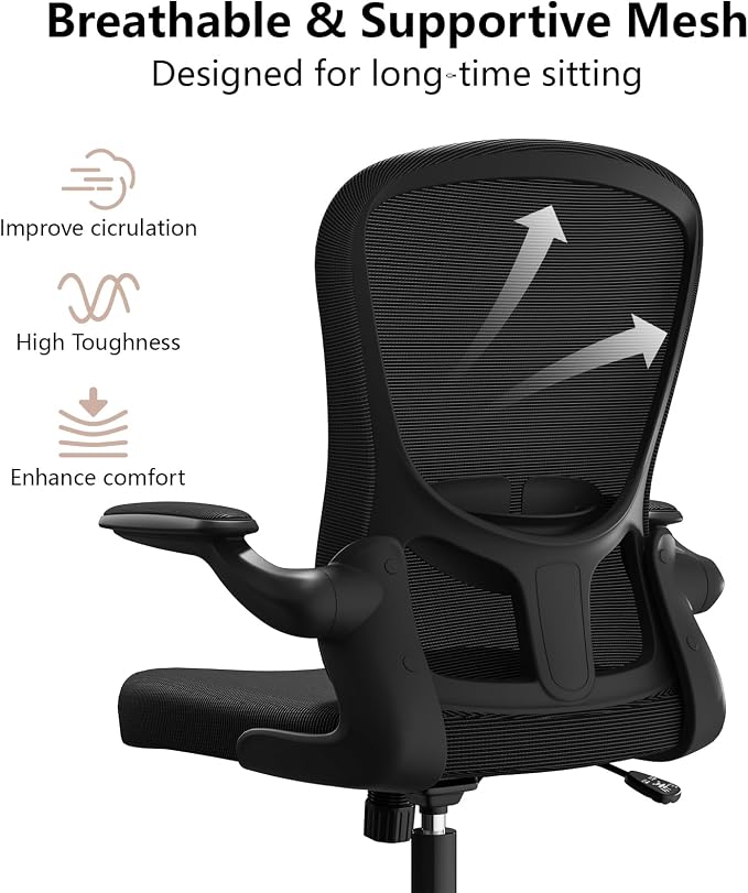 Ergonomic Office Chair, Comfort Swivel Home Office Task Chair, Breathable Mesh Desk Chair, Lumbar Support Computer Chair with Flip-up Arms and Adjustable Height - Image 7