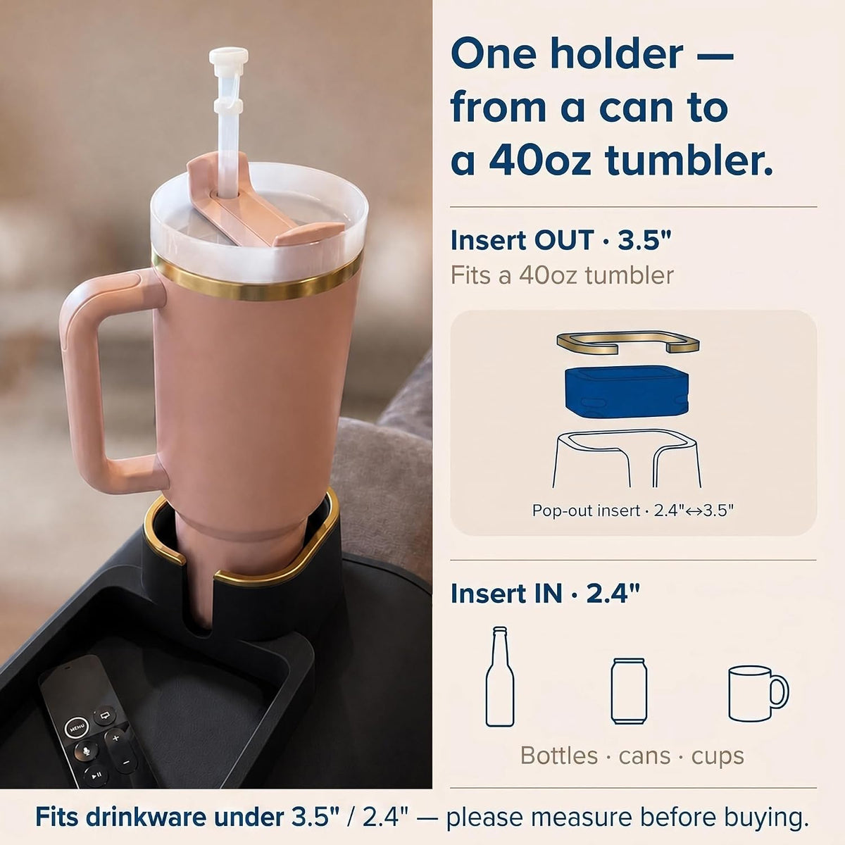 Couch Cup Holder Tray, Elimiko Silicone Anti-Spill and Anti-Slip Couch Drink Holder, Strong and Weighted Phone/Remote/Snacks Sofa Cup Holder (Black) - Image 4