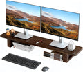 Dual Monitor Stand Riser, 47Inch Solid Wood Desktop Organizer with Non-Slip Pads, Holder for 2 Monitors, Laptops, TV, PC, Printer, Walnut Finish by SANHESHUN