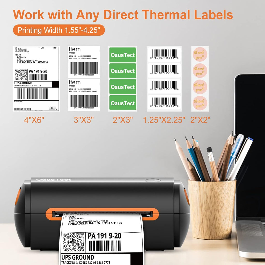 OausTect Shipping Label Thermal Printer Thermal Label Printer for Printing 4x6 Label Media, Lightweight USB Barcode Printer for Shipping Packaging, 150mm/sec High Speed Desktop Label Printer - Image 3