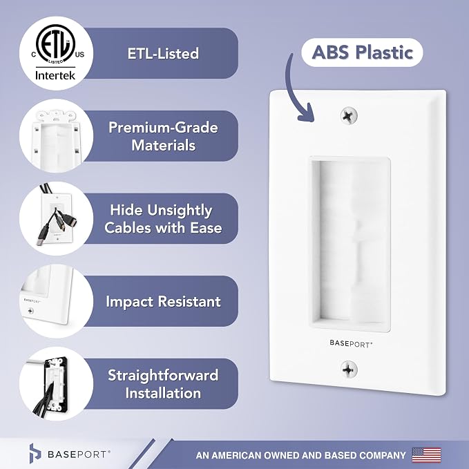 Brush Wall Plate Cable Pass Through Insert for Behind Wall Cable Management - White Single Gang Brush Plate with Low Voltage Mounting Bracket to Hide Wires In Wall, 6 pack - Image 2