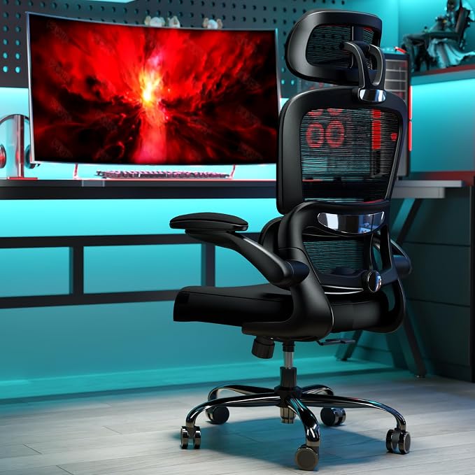 TRALT Office Chair Ergonomic Desk Chair - Gaming Chair with Lumbar Support | 330 LBS Home Office Desk Chairs with Headrest, Reading Chair with Flip-up Armrests, Comfortable Computer Chairs (4, Black) - Image 2