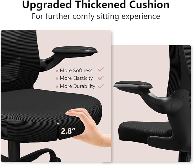 Ergonomic Office Chair, Comfort Swivel Home Office Task Chair, Breathable Mesh Desk Chair, Lumbar Support Computer Chair with Flip-up Arms and Adjustable Height - Image 4