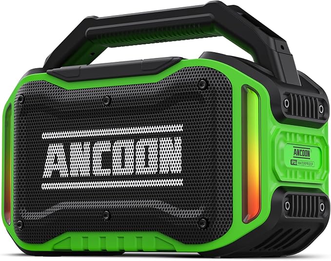 ANCOON Speakers Bluetooth Wireless: 80W(Peak) Loud Speaker with Bass, 20H Playtime, IPX6 Waterproof, Large Jobsite Speakers for Work, Outdoor, Workshop, Garage, Portable Speaker with TWS (Green) by ANCOON