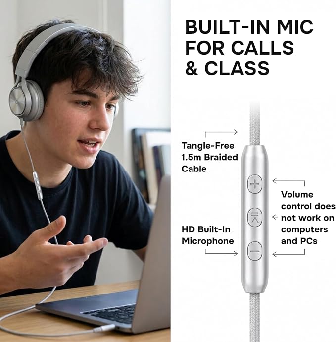 ARTIX Wired Headphones for Kids & Adults - Built-in Mic & Volume Control, Kids Headphones for School & Travel, Girls & Boys Head Phones for Computer, iPad, Chromebook, Tablet, Laptop 3.5mm Aux Cord - Image 5