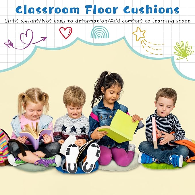 Tinideya 24 Pcs Floor Cushions Classroom,Medium 15.7 Inch,Blue-Green | Round Meditation Pillows for Adults Kids, Flexible Seating Nursery Living Room Yoga, Soft Padded Chair Cushion - Image 5